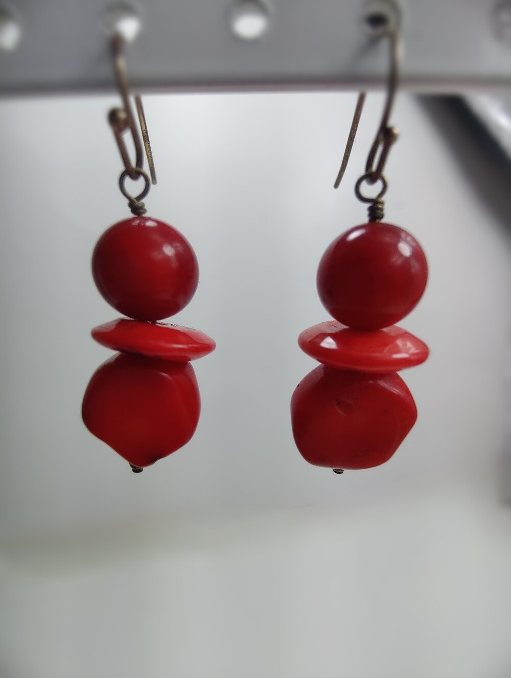 Barse Red Bamboo Coral Dangle Earrings Southwestern Boho